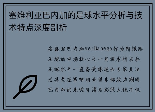 塞维利亚巴内加的足球水平分析与技术特点深度剖析