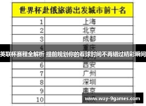 英联杯赛程全解析 提前规划你的看球时间不再错过精彩瞬间